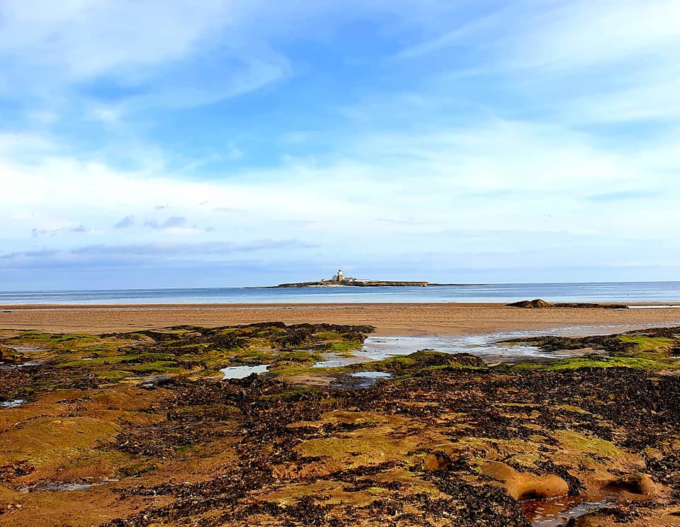 alt="Coquet Island in the distance off the coast near Alnmouth"